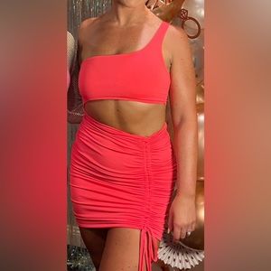 Neon pink cut out mini dress 💅